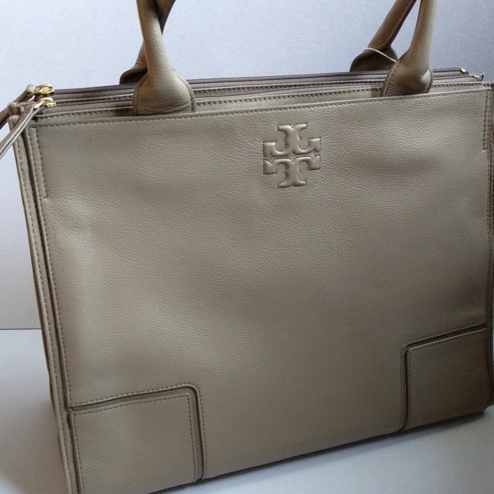 TORY BURCH ELLA LARGE LEATHER AND CANVAS